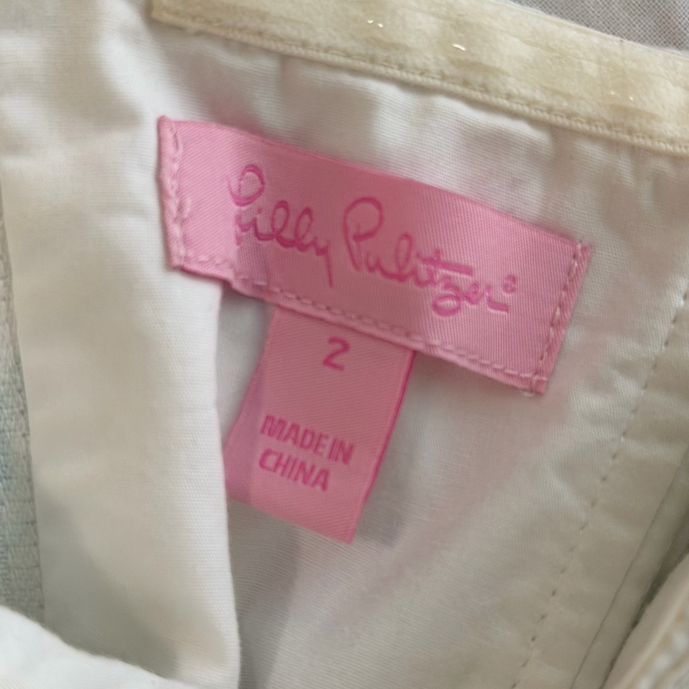 Vintage Lilly Pulitzer White Strapless Toile Dress with Green Print and Bow - Picture 5 of 5